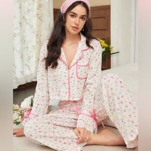 Floral Pink-Trim Pajama Set - Women Size Small